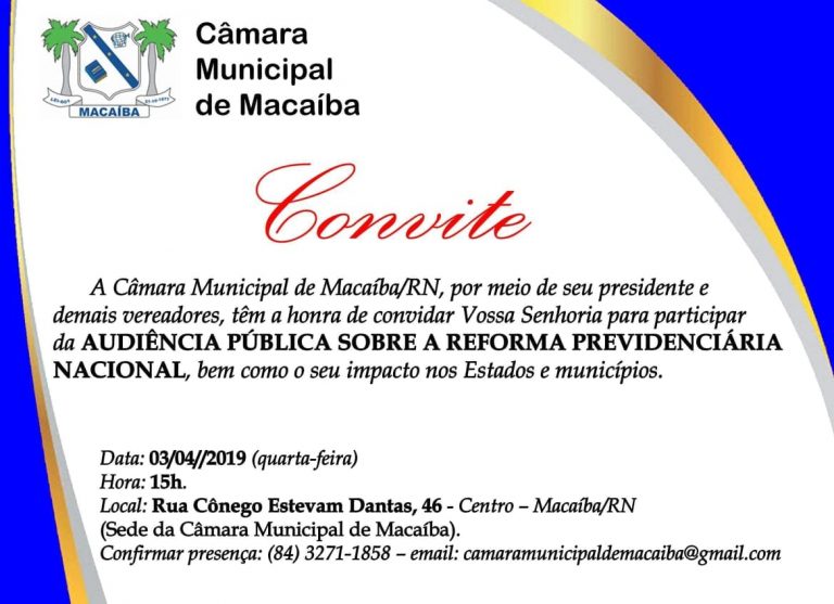 Leia mais sobre o artigo Audiência Pública nesta quarta-feira (03/04/2019) a partir das 15h, na câmara municipal com o tema (Reforma Previdenciária Nacional)